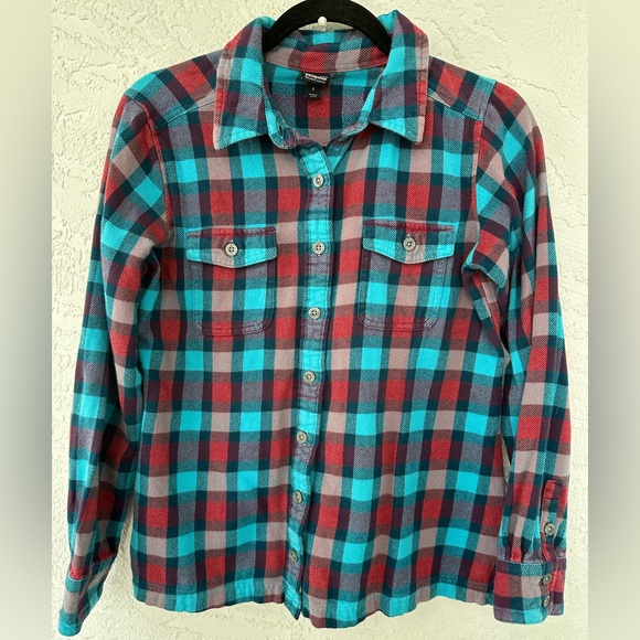 Patagonia Tops - Patagonia Button Down Flannel Plaid Top Organic Cotton Size 4 Blue Red